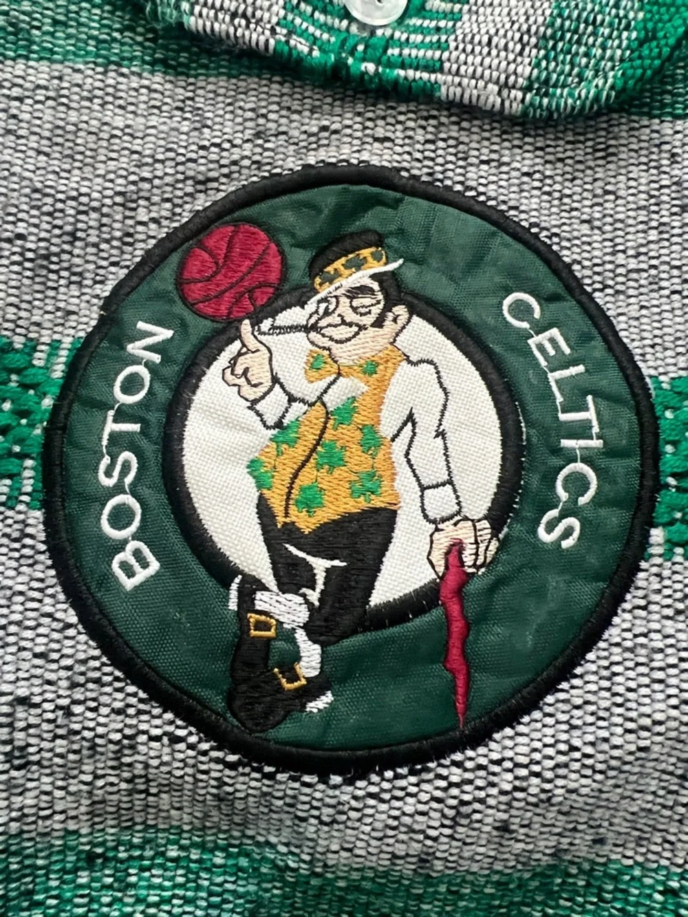 Boston Celtics Green & Gray Stripe Woven Cloth Embroidered Backpack Tote Bag